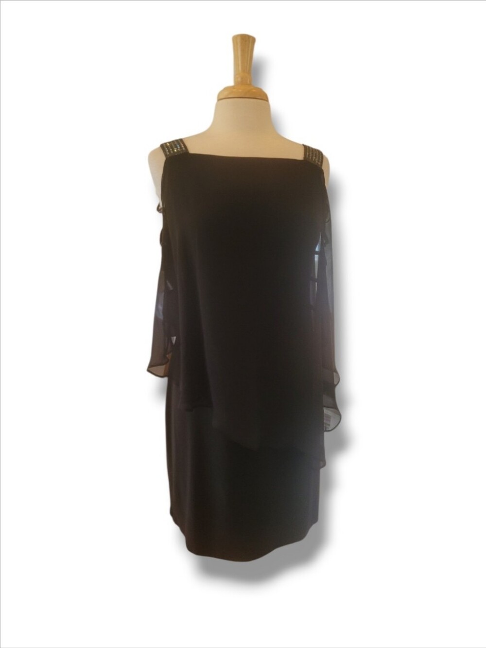 MSK Little Black Mini Dress With Asymetrical Chiffon Overlay.  Size S